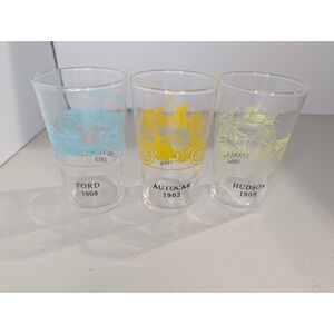 3 Vtg Hazel Atlas Glasses/Tumblers w/two-sided Antique Car  collectable drink